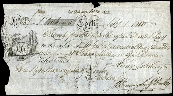 Henry Sadleir Cork Bill of Exchange 1st February 1800.jpg