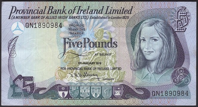 Provincial Bank of Ireland  5 Pounds 1st January 1979 Hollway.jpg