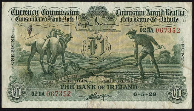 Bank of Ireland Ploughman 1 Pound  1929 02BA Prefix.jpg
