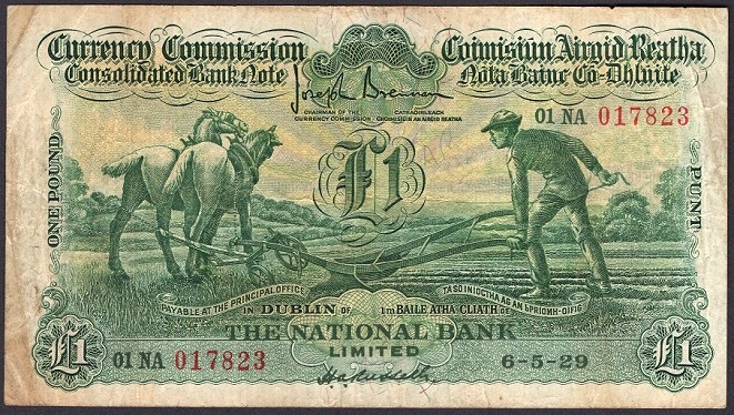 National Bank Ploughman 1 Pound 6th May 1929 01NA Prefix.jpg