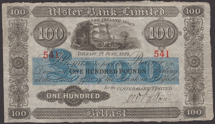 Ulster Bank 100 Pounds 1st June 1929 Patton.jpg
