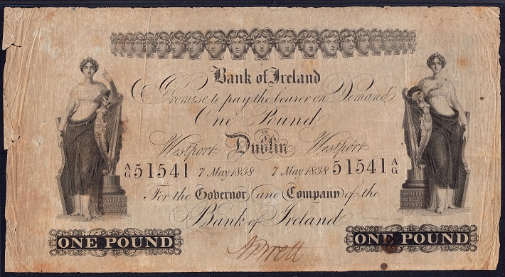 Bank of Ireland 1 Pound 7th May 1838 A. Brett.jpg