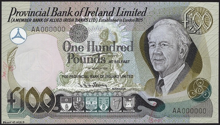 Provincial Bank 100 Pounds Proof 1st March 1981 Hollway.jpg