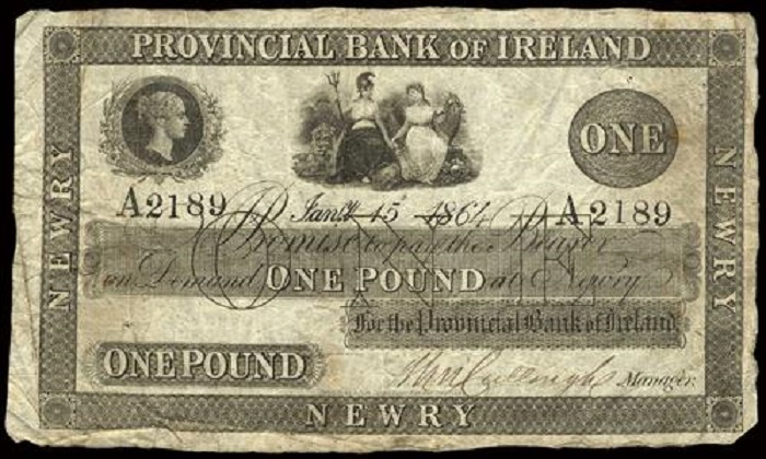 Provincial Bank of Ireland 1 Pound 15th Jan 1864 Newry Wm. McCullough.jpg