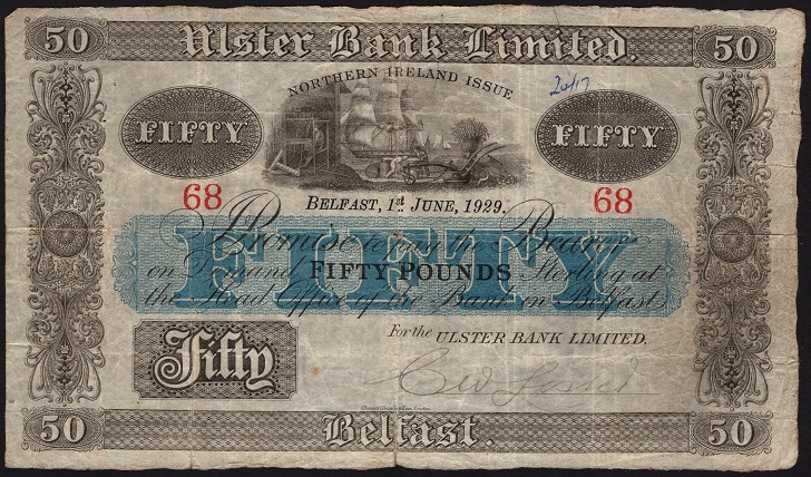 Ulster Bank 50 Pounds 1st June 1929 C.W. Lester.jpg