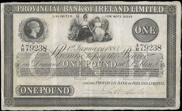 Provincial Bank of Ireland 1 Pound 1st January 1884 John H. Lawlor.jpg