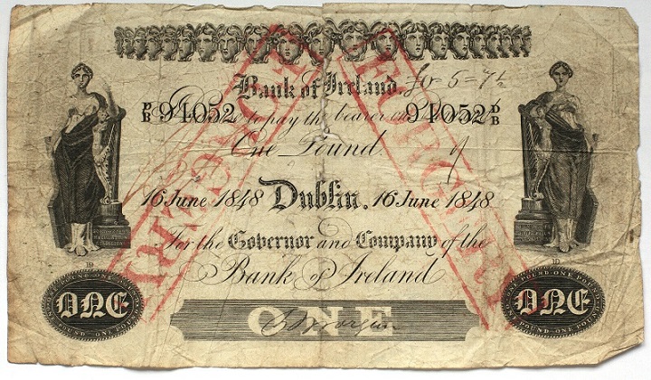 Bank of Ireland 1 Pound Contemporary Forgery 16th June 1848.jpg