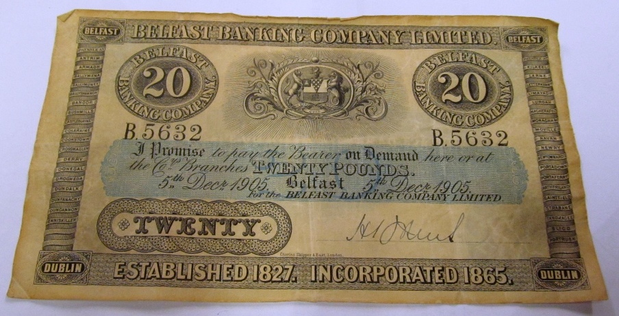 Belfast Banking Company 20 Pounds 5th Dec. 1905 H.I. Johns.jpg