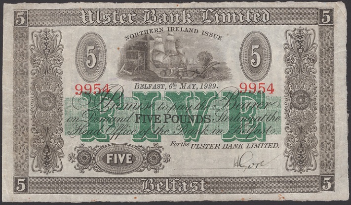 Ulster Bank 5 Pounds 6th May 1929 H.Gore.jpg
