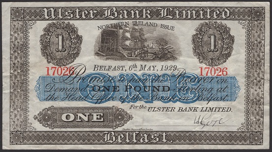 Ulster Bank 1 Pound 6th May 1929 Gore.jpg
