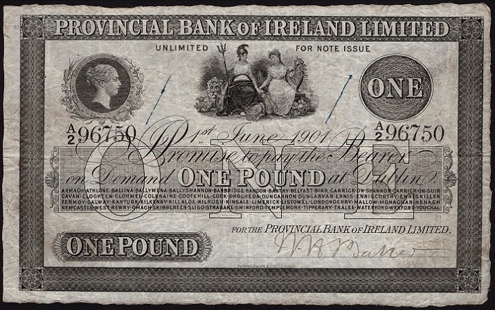 Provincial Bank of Ireland 1 Pound 1st June 1901 W.H. Baker.jpg
