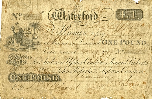 Waterford Bank Congrieve & Co. 1 Pound 2nd Nov. 1809.jpg