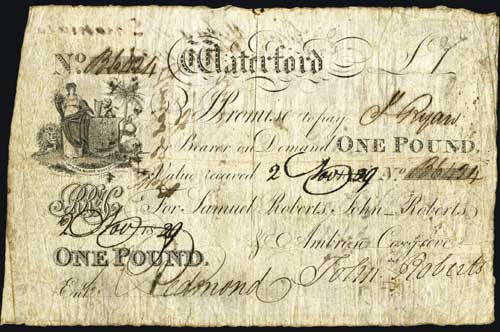 Waterford Bank Roberts & Co 1 Pound 2nd Nov 1809.jpg