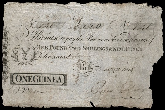 Ross Bank 1 Guinea Sept. 1st 1814 Peter Roe.jpg
