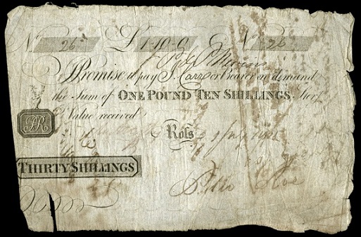 Ross Bank 30 Shillings 1st July 1805 Peter Roe.jpg