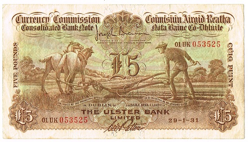 Ulster Bank Ploughman 5 Pounds 29th Jan. 1931 Patton.jpg