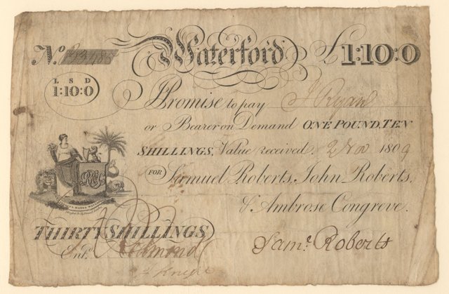 Waterford Bank Samuel Roberts & Co. 30 Shillings 2nd Nov.1809.jpg