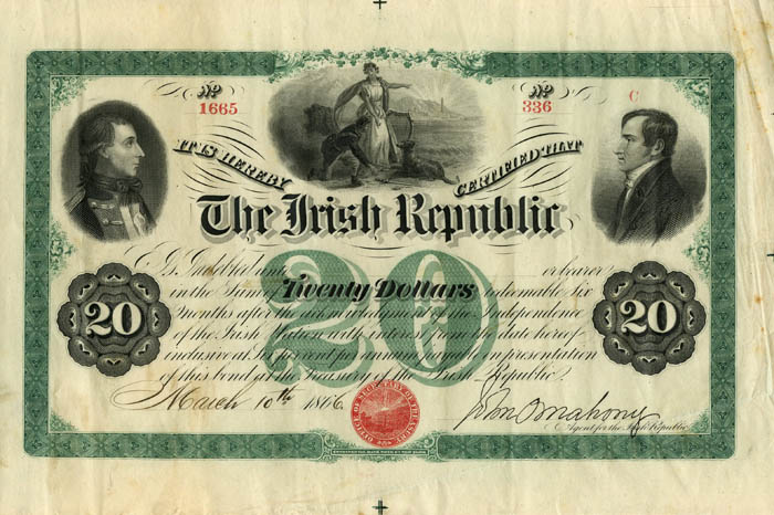Fenian Bond 20 Dollars 10th March 1866 O'Mahony.jpg