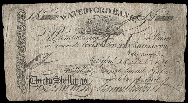 Waterford Bank William Newport & Co. 30 Shillings 28th Feb.1820.jpg