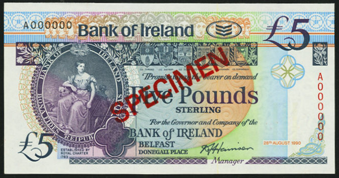Bank of Ireland 5 Pounds Specimen 28th Aug. 1990 Harrison.jpg
