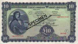 Currency Commission Ireland 10 Pounds 1942 war code F