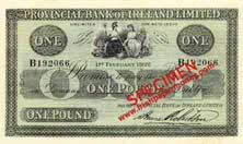 Provincial Bank of Ireland One Pound 1922