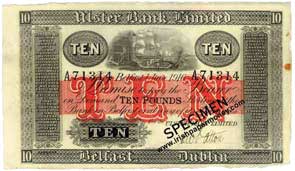 Ulster Bank Ten Pounds 1916