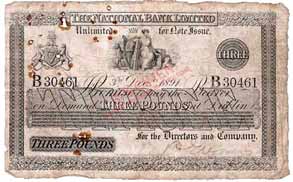 National Bank Three pounds 1891