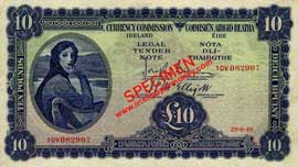 Currency Commission Ireland 10 Pounds 1940