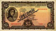 Currency Commission Ireland 5 Pounds 1939