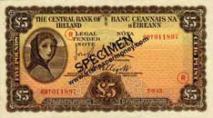 Central Bank of Ireland 5 Pounds 1943