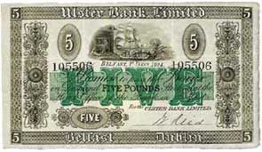 Ulster Bank 5 Pounds 1924