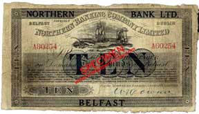 Northern Bank 10 Pounds 1929 Northern Ireland overprint