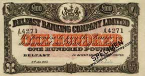 Belfast Banking Company 100 Pounds 1923
