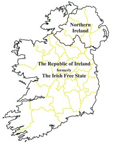 Map of Ireland. Irish Free State and Northern Ireland