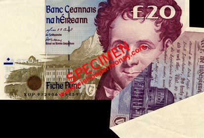Folded Miscut Banknote error Central Bank of Ireland, £20 C Series