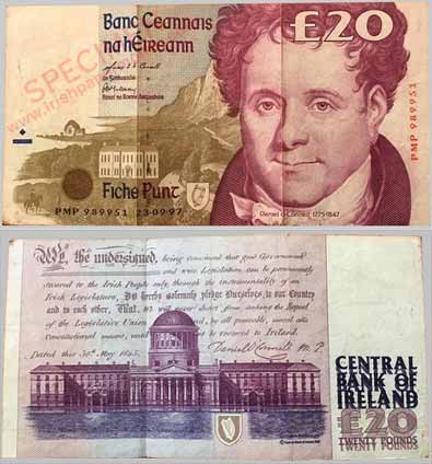Central Bank of Ireland Double impression print error on 20 Pound note 1997