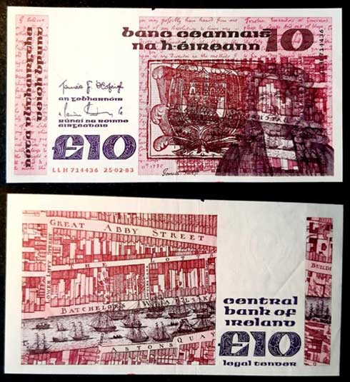 Central Bank of Ireland 10 Pounds 1983 error offset transfer