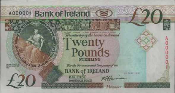 Bank of Ireland 20 Pounds 1991