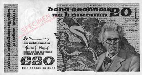 Central Bank of Ireland 20 Pounds 1980 Yeats