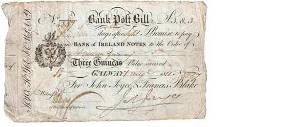 Joyce Galway Bank post bill 3 Guineas
