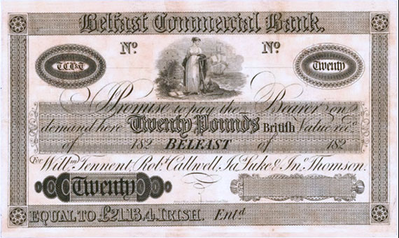 Belfast Commercial Bank. 20 Pounds 1826