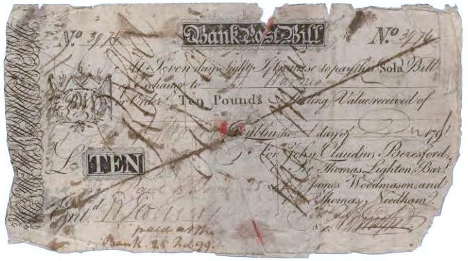 Beresford & Co 10 Pounds Post Bill 1st Dec 1794