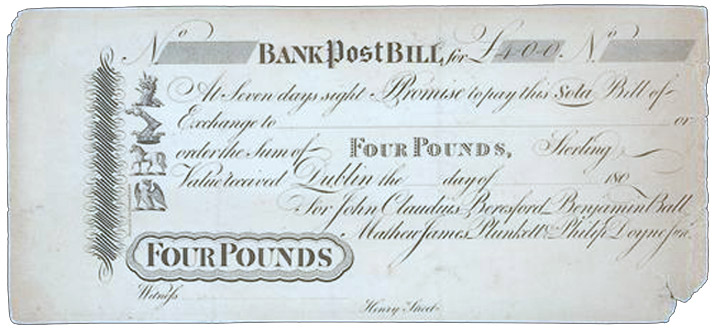 John Claudius Beresford & Co., Four Pounds Post Bill, unissued