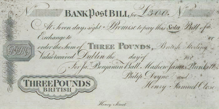 James Benjamin Ball & Co 3 Pound Post Bill unissued ca1826-1834