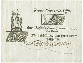 Benjamin Parsons, Ennis Chronicle Office, Three shillings and nine pence halfpenny