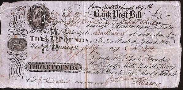 Ffrench's Bank Dublin 3 Pounds 9th February 1813