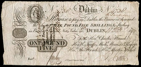 Ffrench's Bank Dublin One Pound Five Shillings 10th Feb 1814