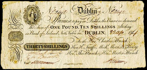 Ffrench's Bank Dublin 30 Shillings 20th April 1814