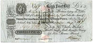 Ffrench's Bank. Three Guineas 1814